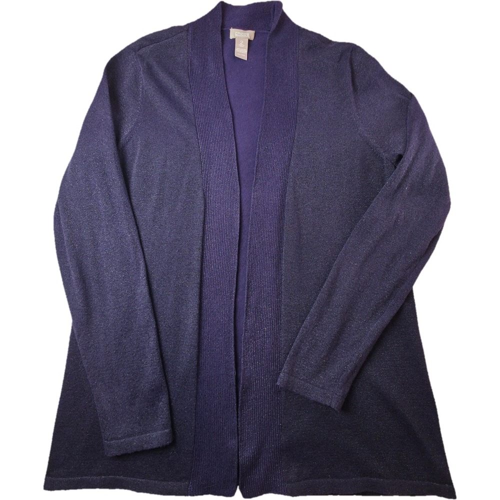 Chico's Cardigan Women 2 Purple Metallic Shimmer Open Front Excellent